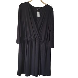 Lane Bryant Black Faux Wrap Knit Midi Dress Plus Size 26W NWOT